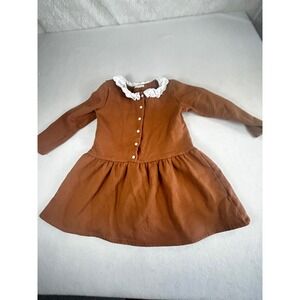 Copper Key Girls Rust Brown Sweatshirt Dress Eyelet Lace Collar Size M 8/10